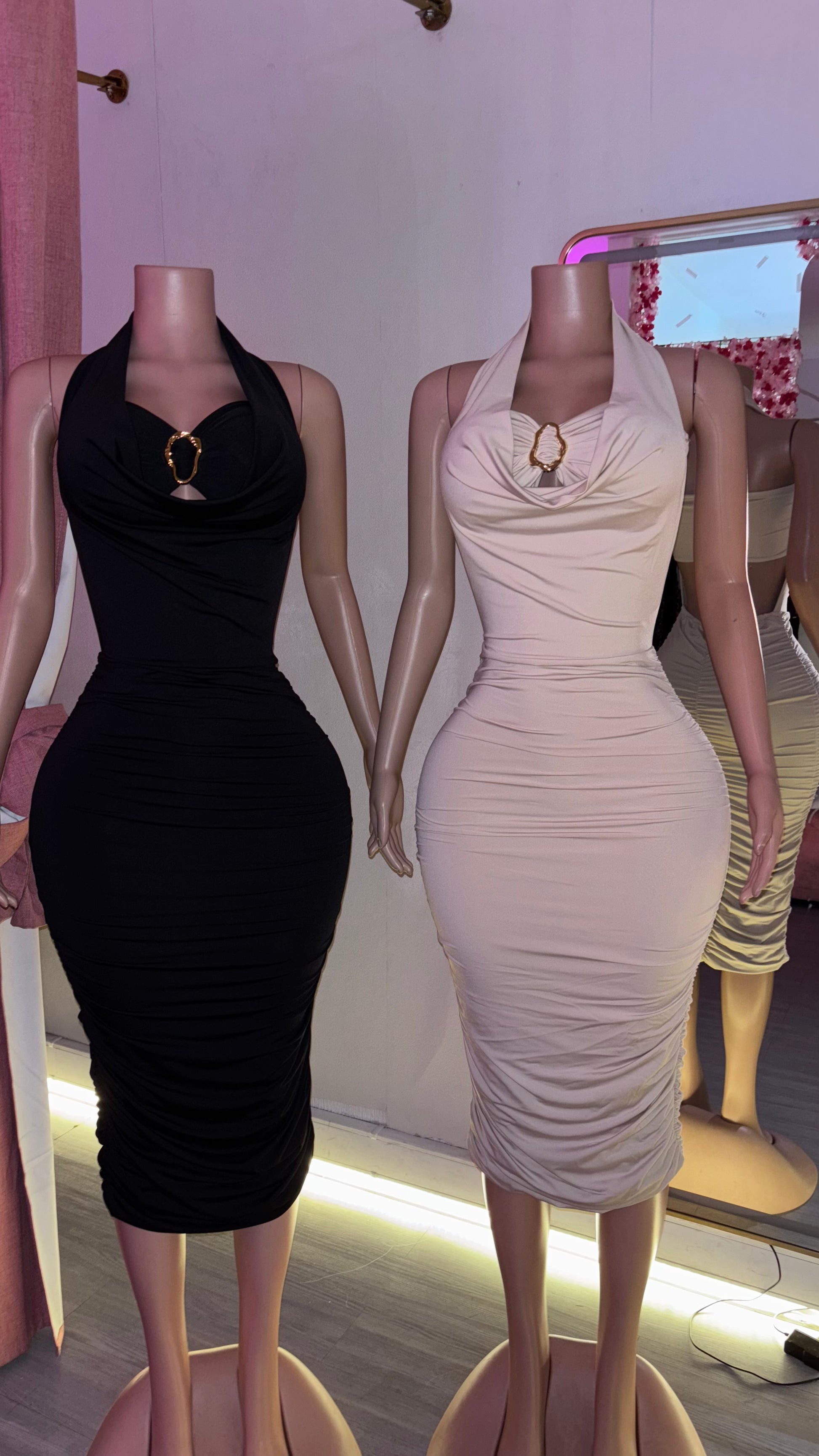 Vestido Escote drapeado hebilla largo