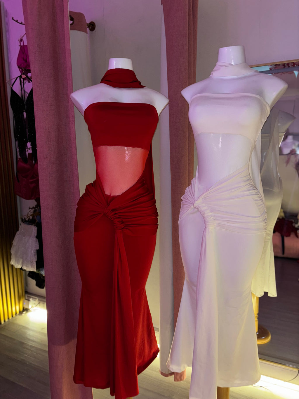 Vestido transparencia largo drapeado