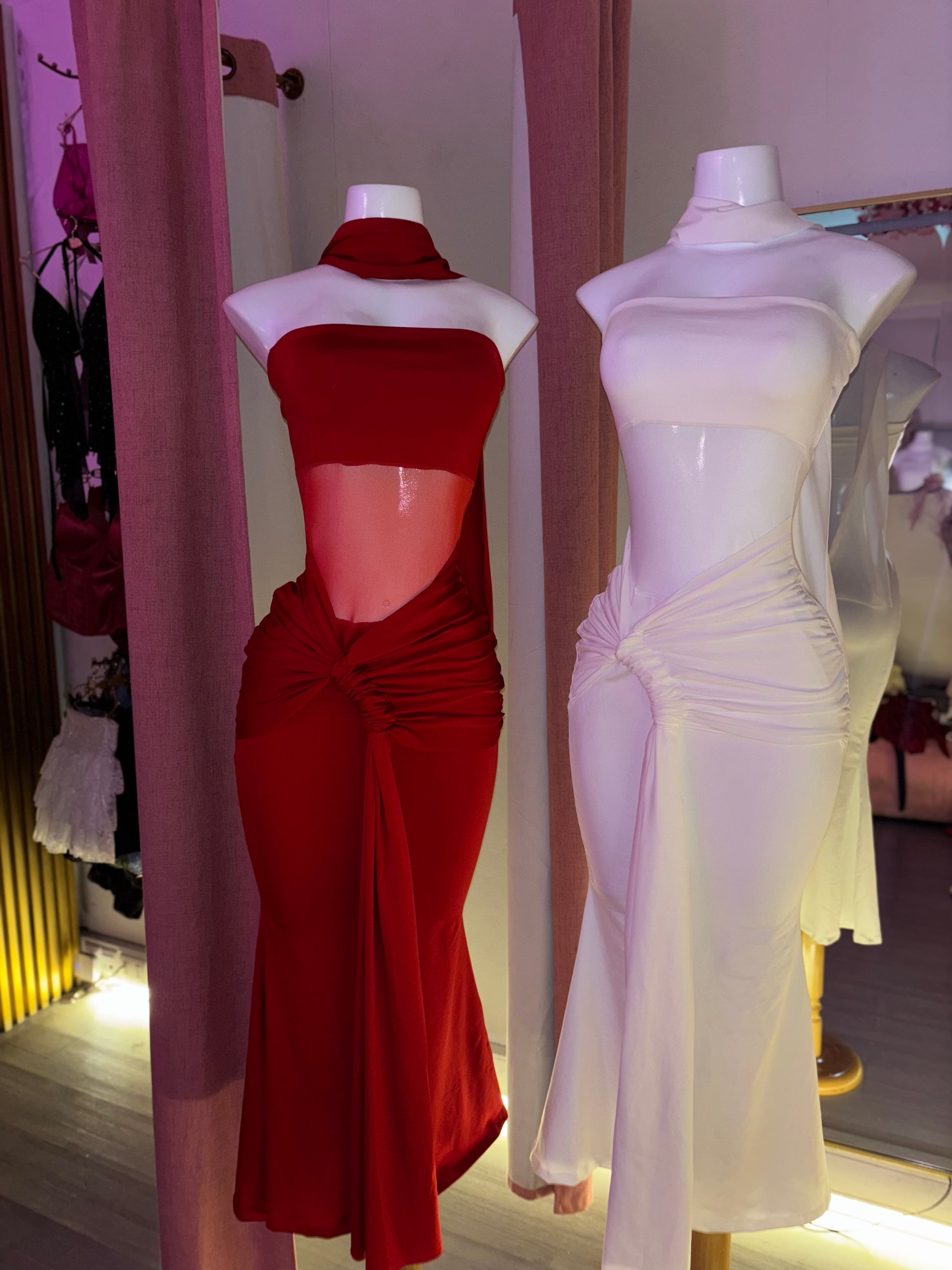 Vestido transparencia largo drapeado