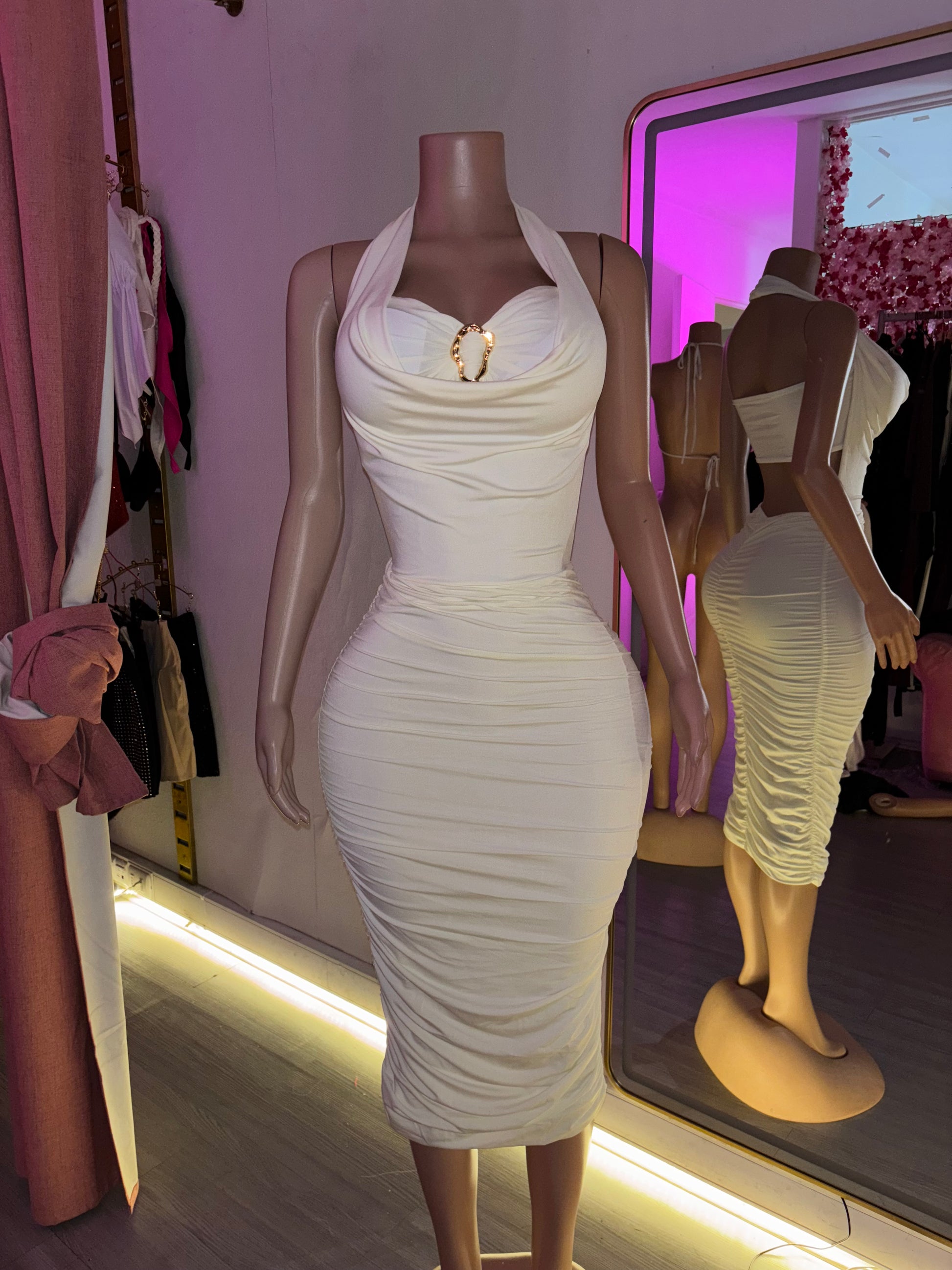 Vestido Escote drapeado hebilla largo