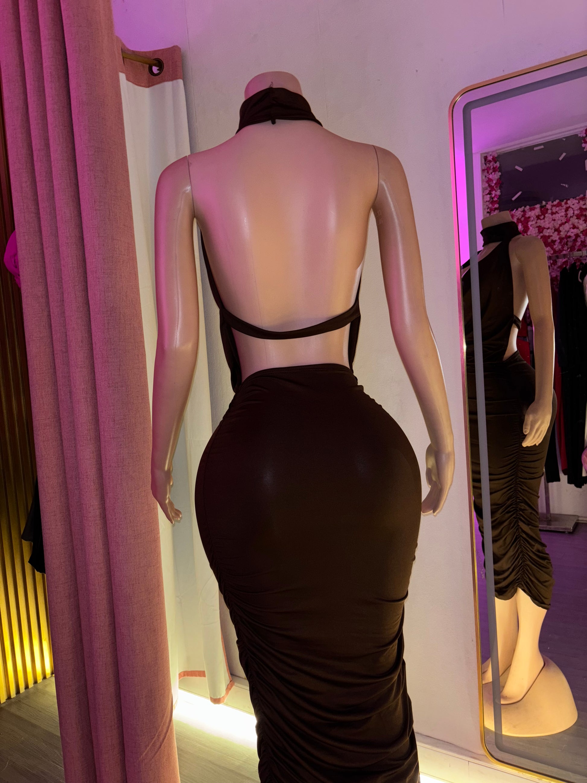 Vestido largo escote drapeado al cuello