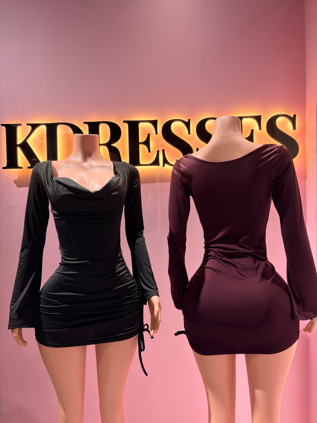 Vestido escote drapeado manga larga