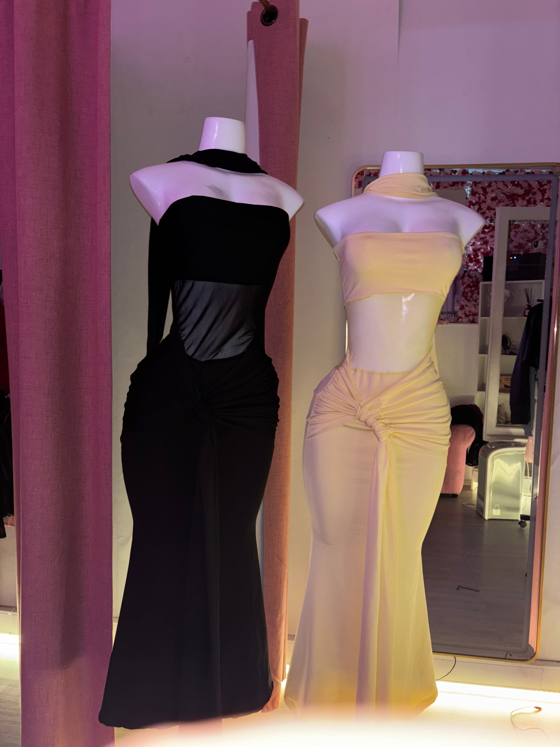 Vestido transparencia largo drapeado