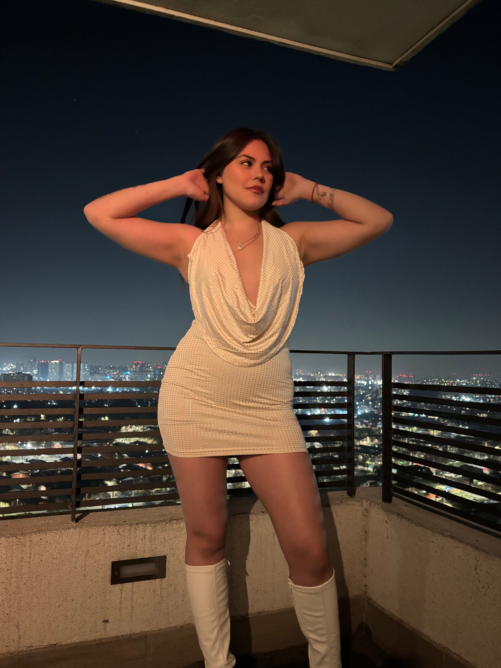 Drape Shiny Mini Dress