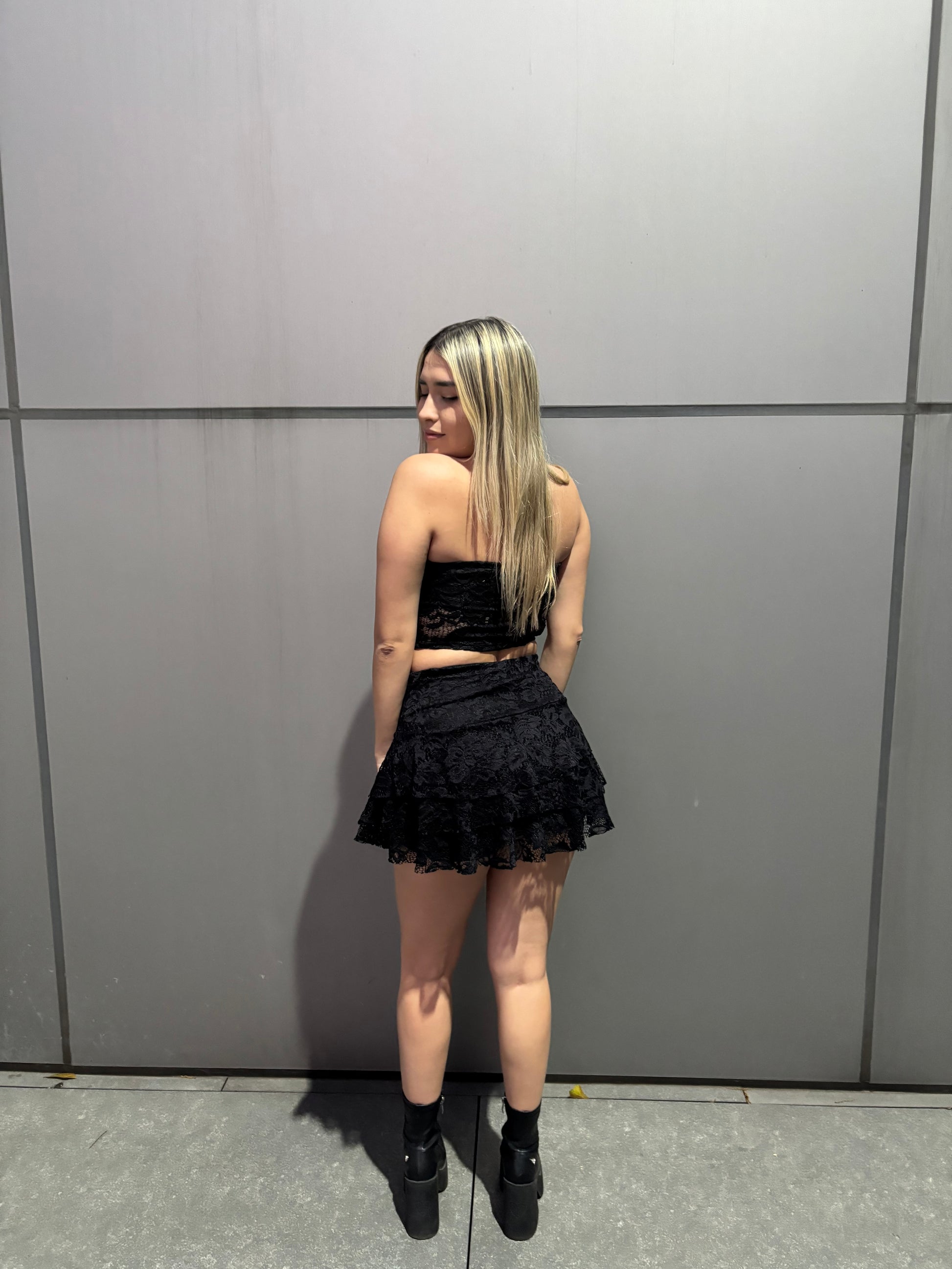 Conjunto encaje short vuelitos