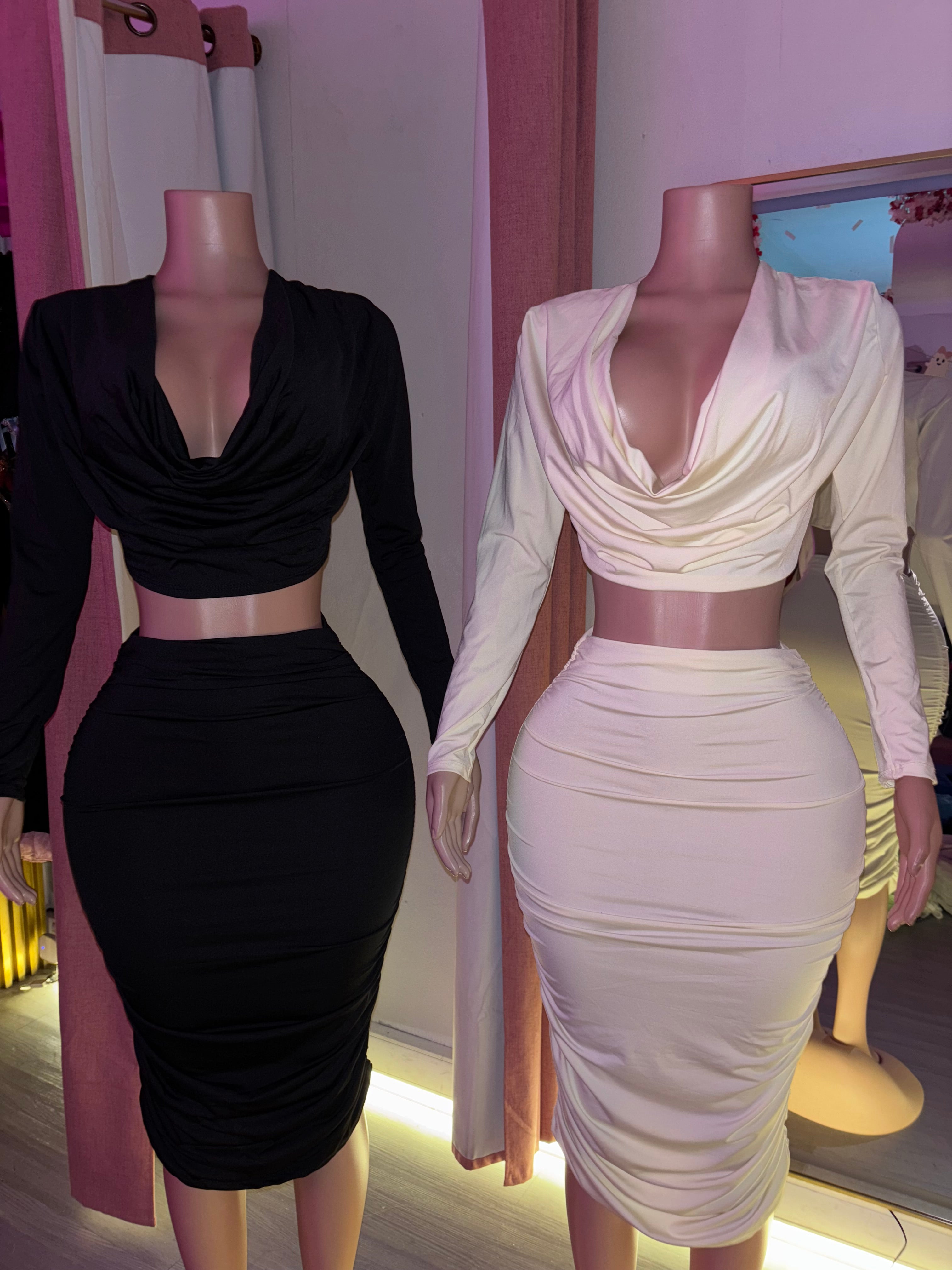 Conjunto escote drapeado largo