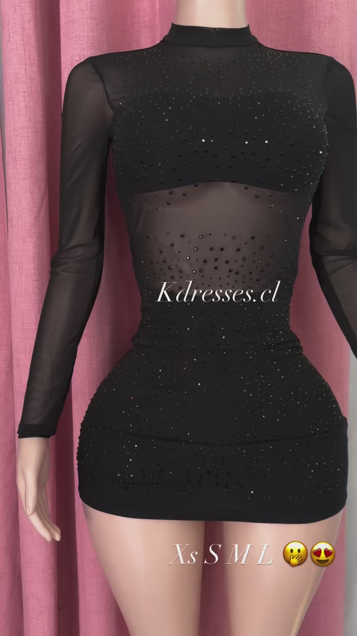 Vestido piedreria transparencia