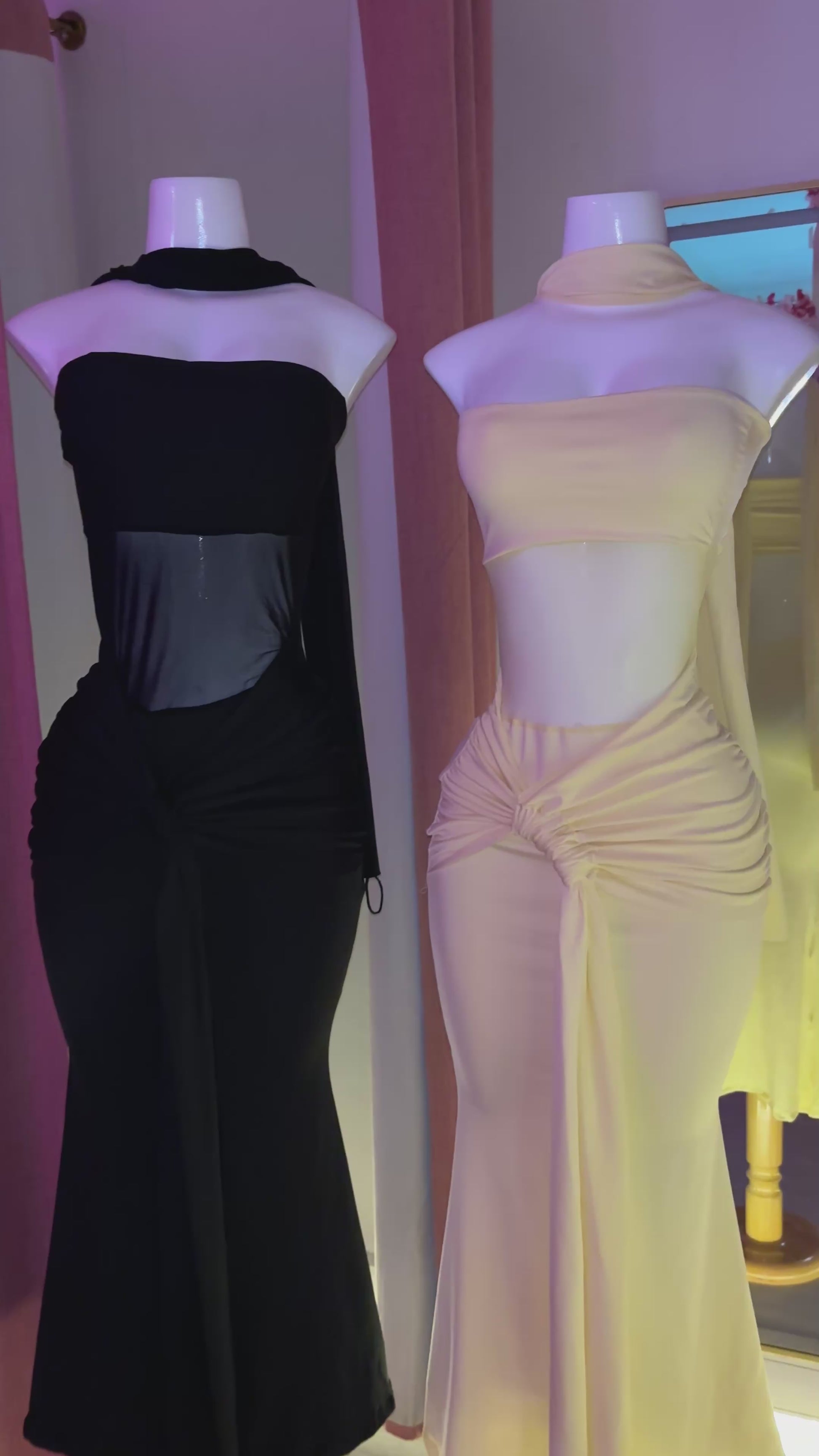 Vestido transparencia largo drapeado