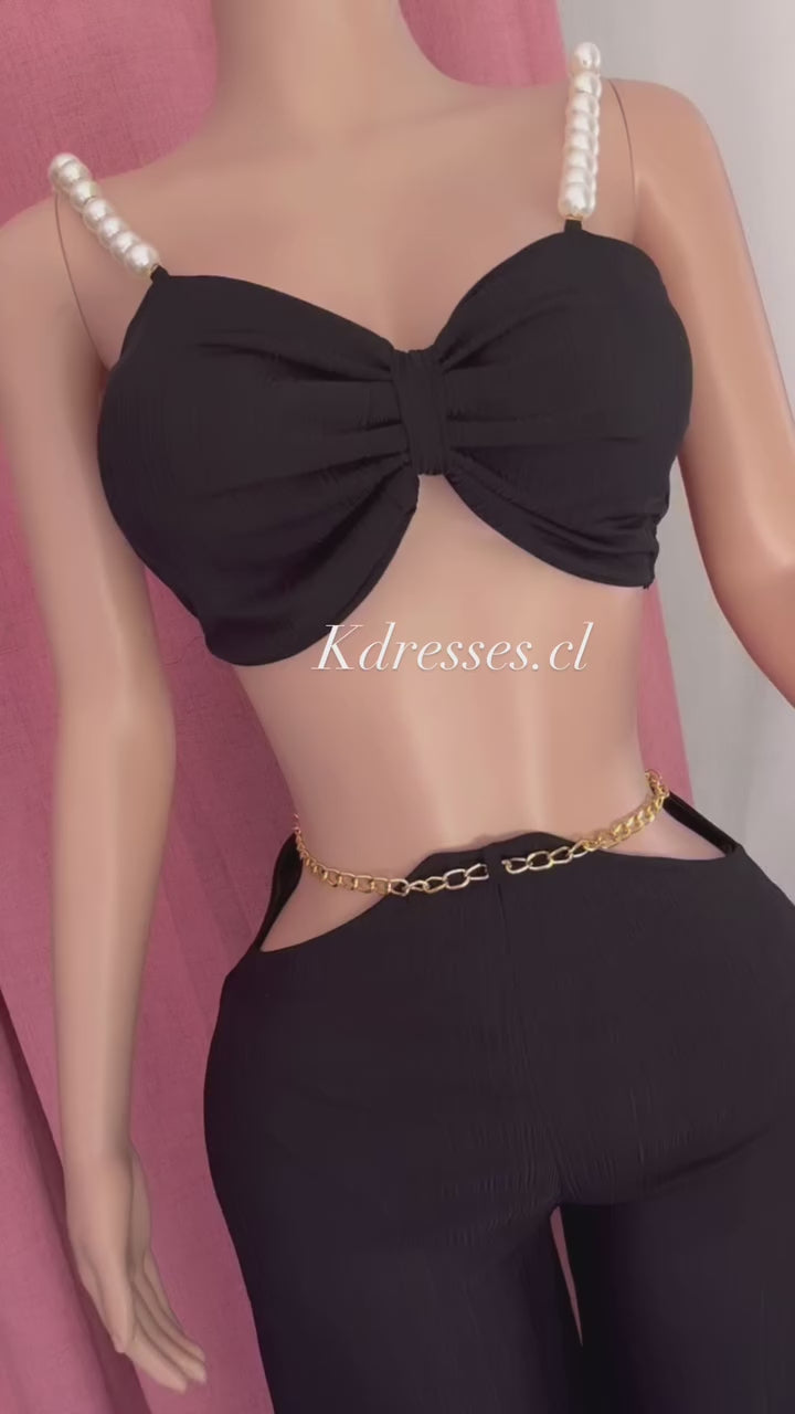conjunto perlas pantalon palazzo