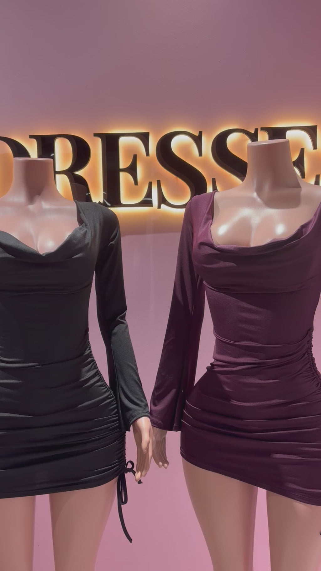 Vestido escote drapeado manga larga